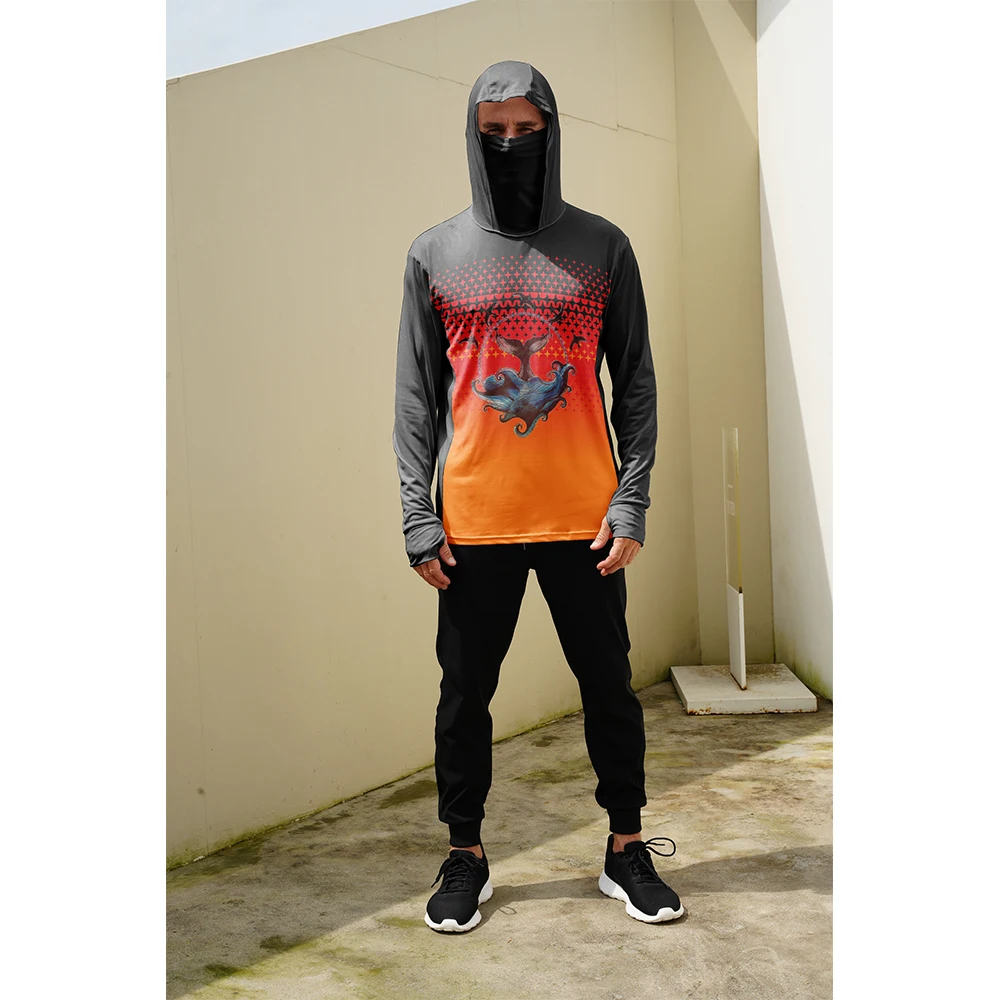 Fishing Hoodie - เสื้อตกปลาผู้ชาย เสื้อฮู้ดกันแดดพร้อมหน้ากาก เสื้อผ้าตกปลาแบบครบชุด เสื้อยืดตกปลา UPF 50+