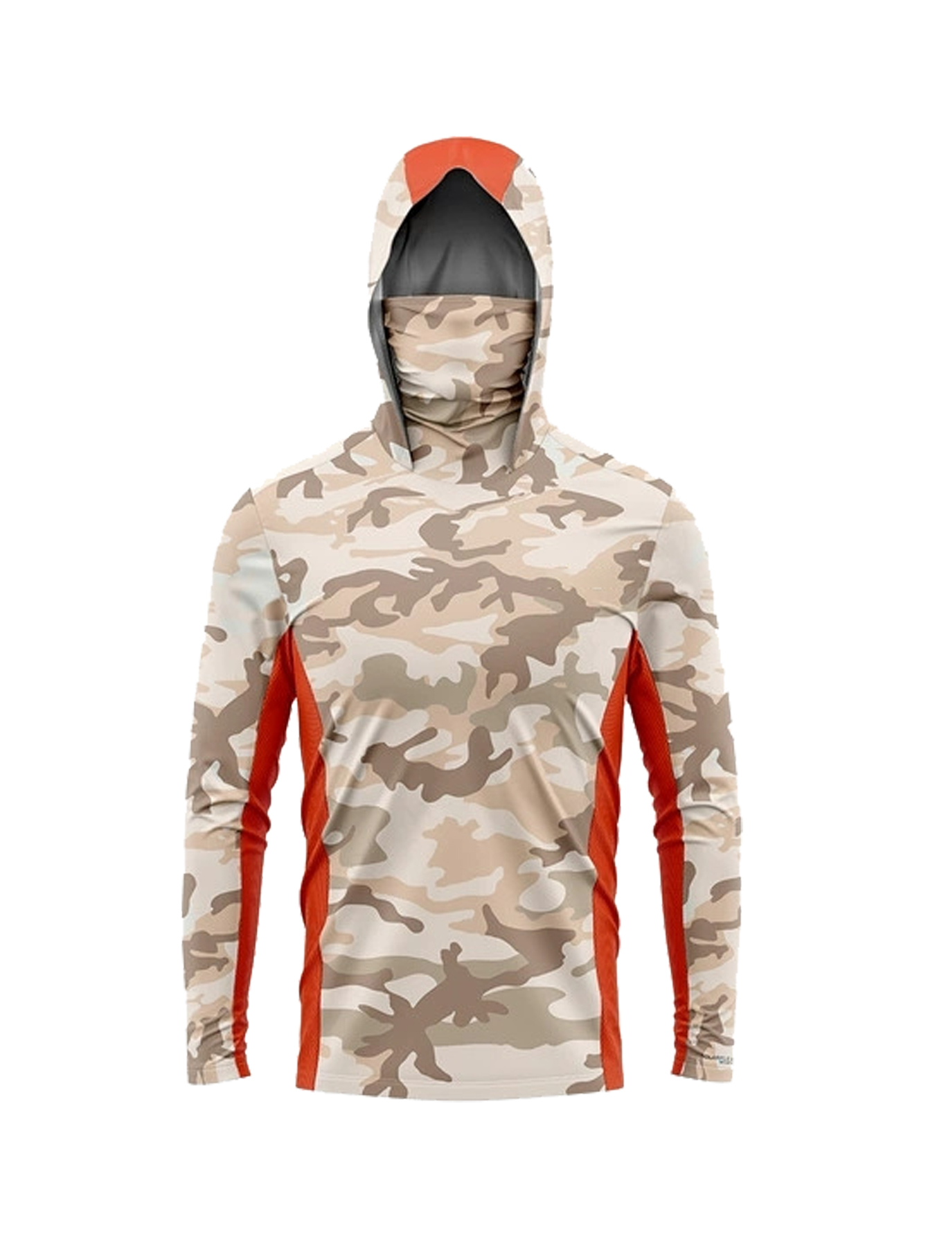 Fishing Mask Sun Protection - เสื้อฮู้ดตกปลาลายพรางทะเลทรายสำหรับผู้ชาย พร้อมหน้ากากในตัว ป้องกันรังสียูวี UPF50+ แห้งเร็ว แขนยาว