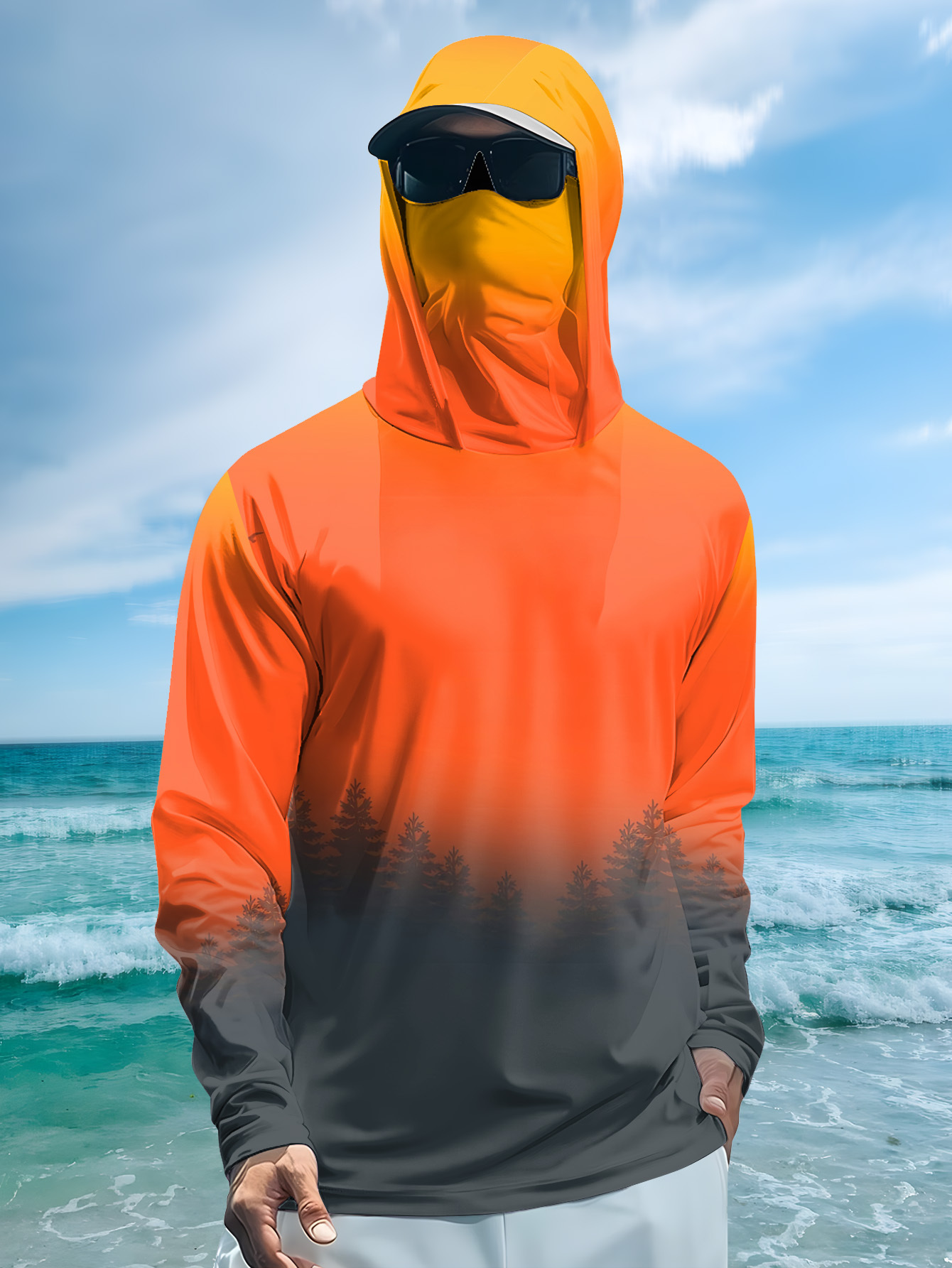 เสื้อฮู้ดกันแดดลายป่าไล่เฉดสีส - Fishing Hoodie บทวิจารณ์และราคา